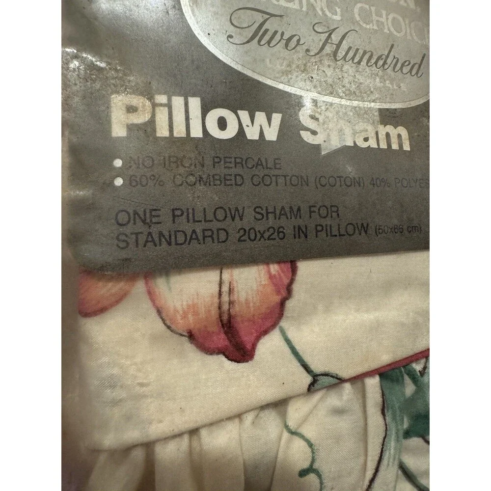 Vtg Cannon Sterling Choice No Iron Percale Ivory Floral 200 count Pillow Sham